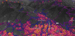 Three-dimensional value-weighted flood exposure view of infrastructure around Phuentsholing, Bhutan