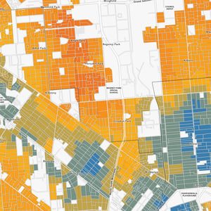 Heat susceptibility mapped across residential Mesh Blocks in metropolitan Adelaide.