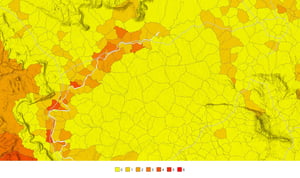 Relative flood-risk map showing spatial variation across communities and transport corridors