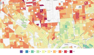 Relative heat risk map with a 1 to 10 scale