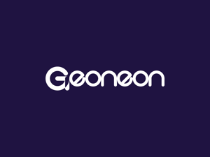 Geoneon white wordmark on Deep Indigo
